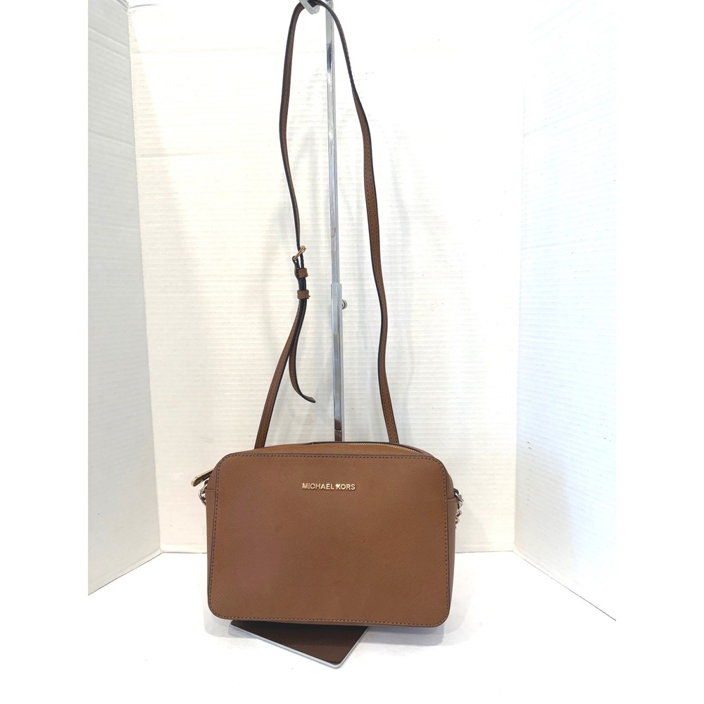Michael Kors Medium Brown Saffiano Leather Jet Set Crossbody Bag
